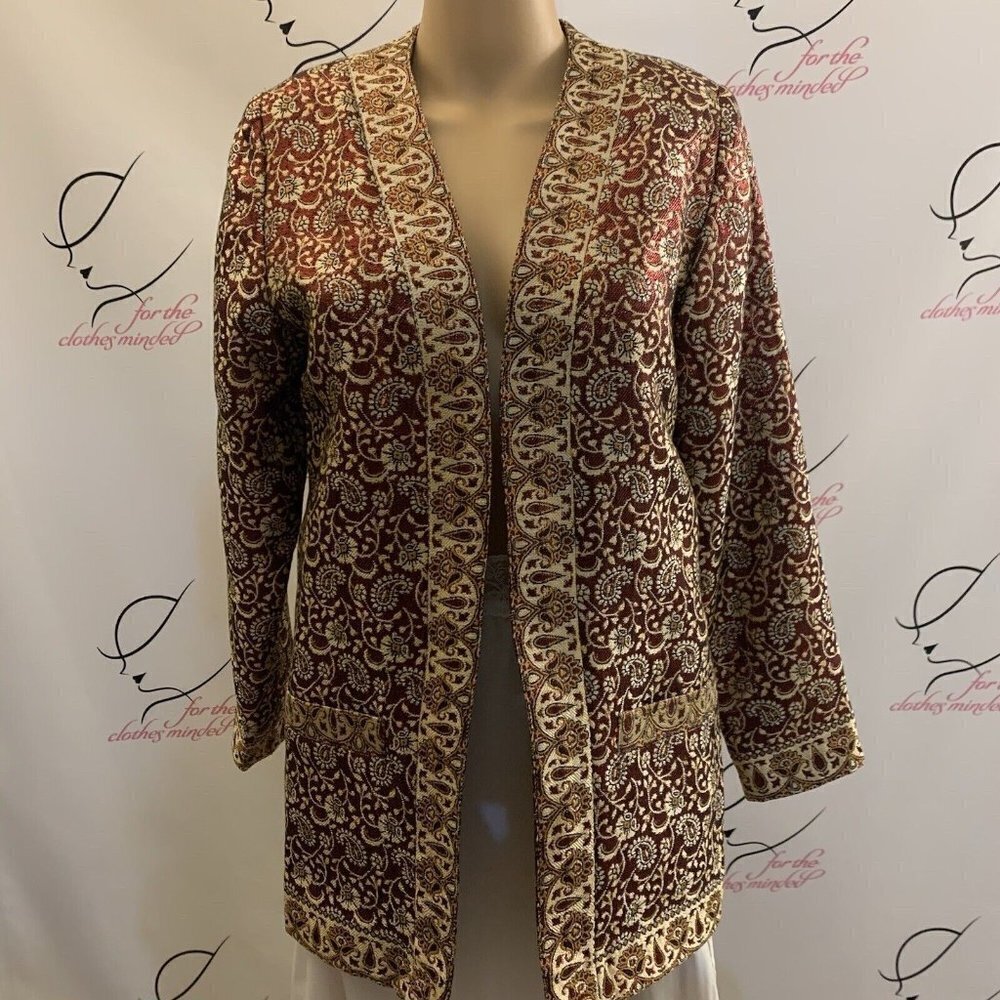 Kashmir. Size S-M. Made in India. Metallic. Jacquard Weave Lined Jacket. DB2